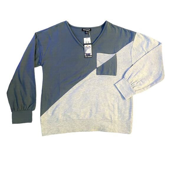 Steve Madden Blue Gray V-Neck Pullover Womens Size M NWT - Picture 1 of 6